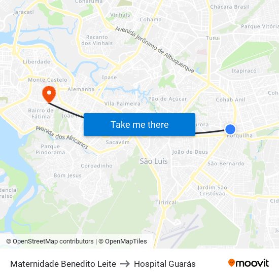 Maternidade Benedito Leite to Hospital Guarás map