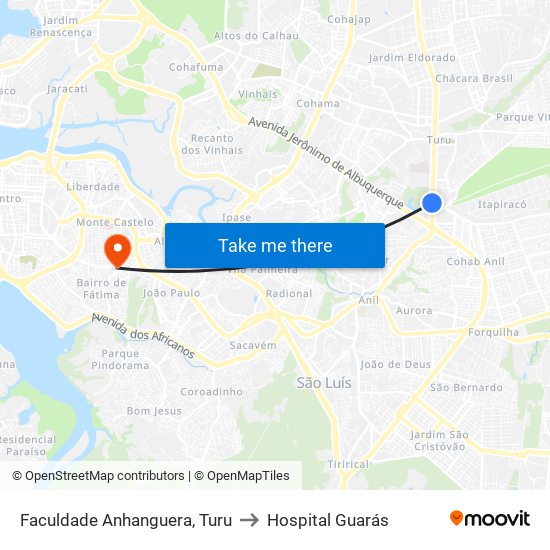 Faculdade Anhanguera, Turu to Hospital Guarás map