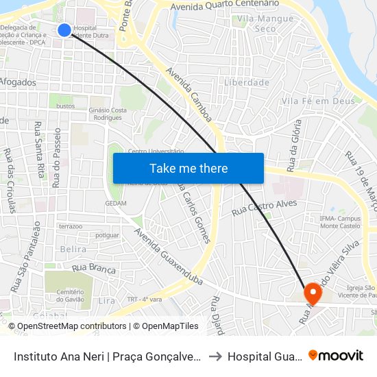 Instituto Ana Neri | Praça Gonçalves Dias to Hospital Guarás map