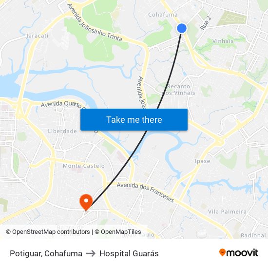 Potiguar, Cohafuma to Hospital Guarás map