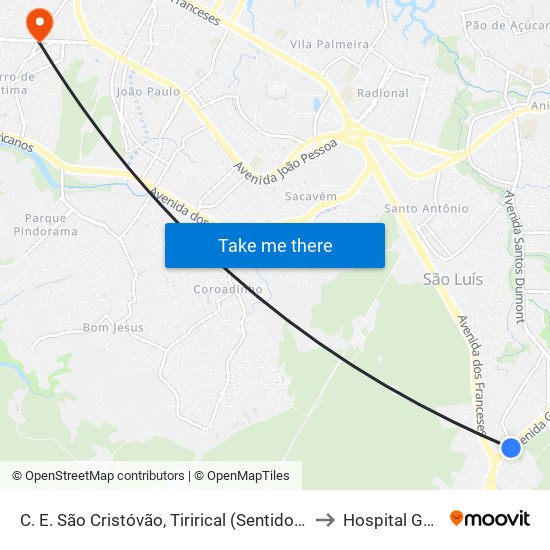 C. E. São Cristóvão, Tirirical (Sentido Forquilha) to Hospital Guarás map