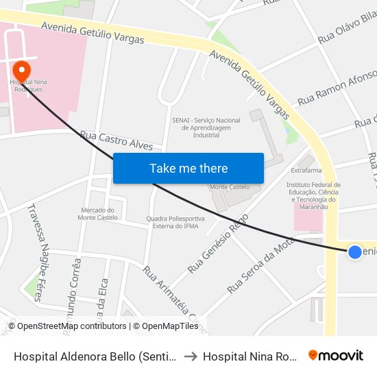 Hospital Aldenora Bello (Sentido Bairro) to Hospital Nina Rodrigues map