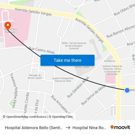 Hospital Aldenora Bello (Sentido Bairro) to Hospital Nina Rodrigues map