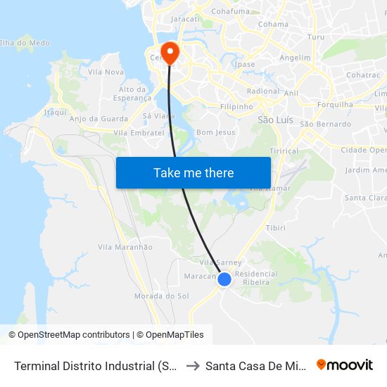 Terminal Distrito Industrial (Sentido Centro) to Santa Casa De Misericórdia map