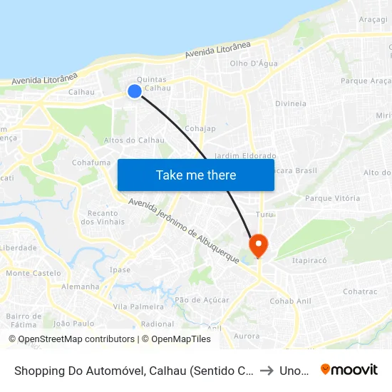 Shopping Do Automóvel, Calhau (Sentido Centro) to Unopar map