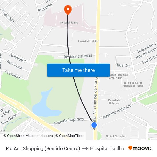 Rio Anil Shopping (Sentido Centro) to Hospital Da Ilha map