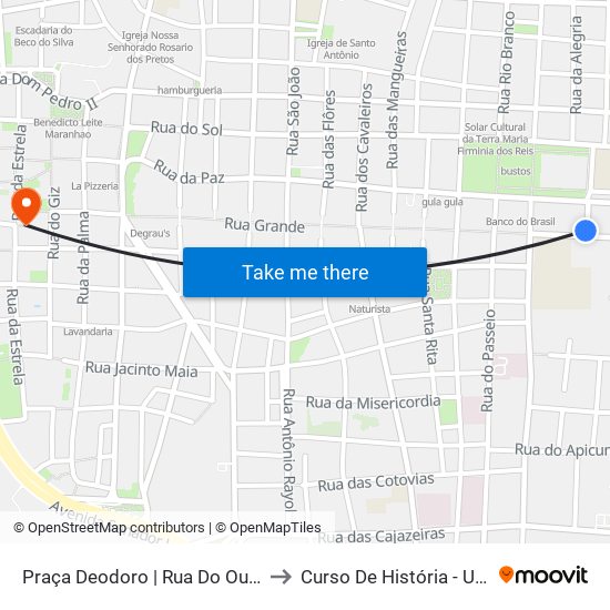 Praça Deodoro | Rua Do Outeiro to Curso De História - Uema map