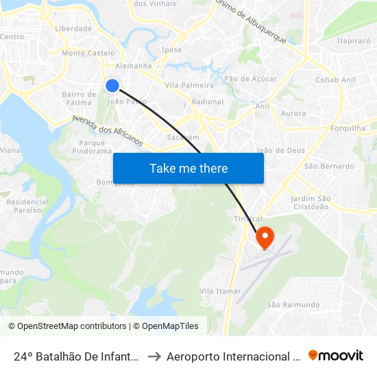 24º Batalhão De Infantaria De Selva, João Paulo to Aeroporto Internacional Marechal Cunha Machado map