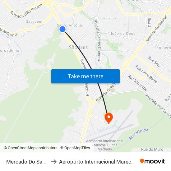 Mercado Do Santo Antônio to Aeroporto Internacional Marechal Cunha Machado map