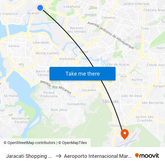 Jaracati Shopping (Sentido Bairro) to Aeroporto Internacional Marechal Cunha Machado map