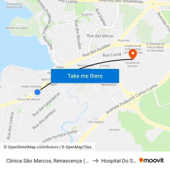 Clínica São Marcos, Renascença (Sentido Bairro) to Hospital Do Servidor map