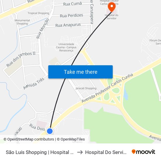 São Luís Shopping | Hospital Udi to Hospital Do Servidor map