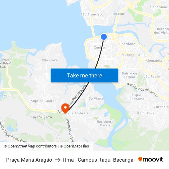 Praça Maria Aragão to Ifma - Campus Itaqui-Bacanga map