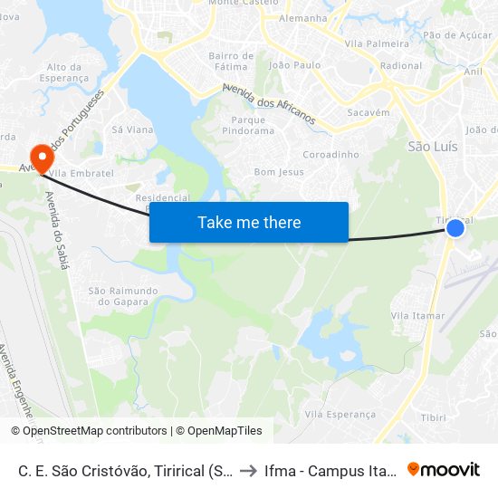 C. E. São Cristóvão, Tirirical (Sentido Aeroporto) to Ifma - Campus Itaqui-Bacanga map