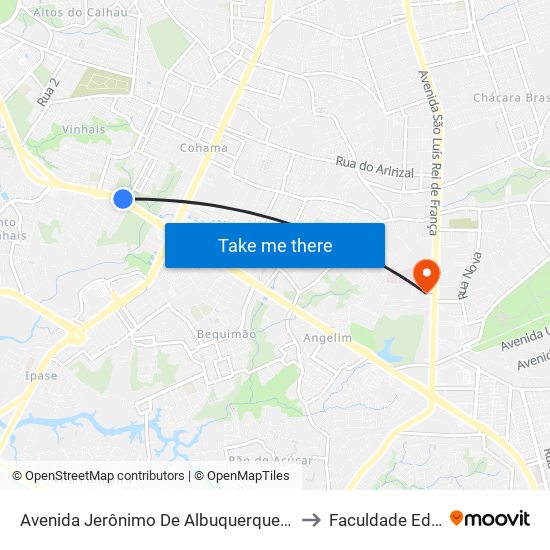 Avenida Jerônimo De Albuquerque, Vinhais to Faculdade Edufor map