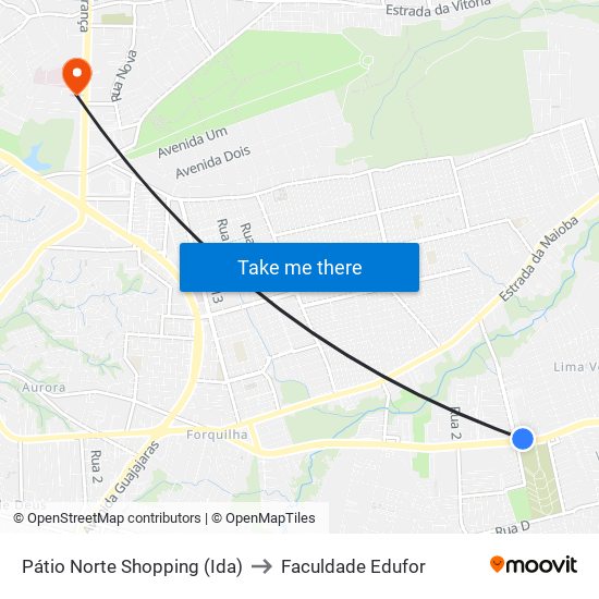 Pátio Norte Shopping (Ida) to Faculdade Edufor map