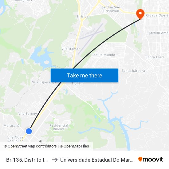 Br-135, Distrito Industrial to Universidade Estadual Do Maranhão - Uema map