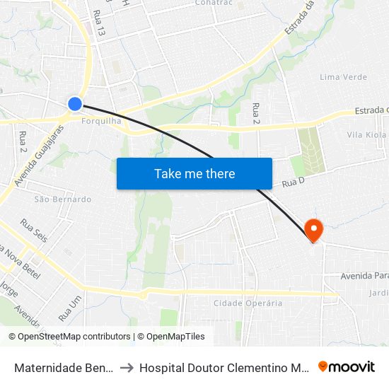 Maternidade Benedito Leite to Hospital Doutor Clementino Moura - Socorrão II map