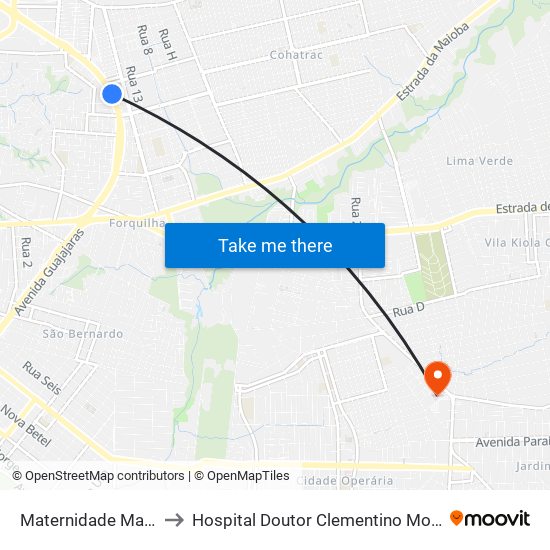 Maternidade Marly Sarney to Hospital Doutor Clementino Moura - Socorrão II map