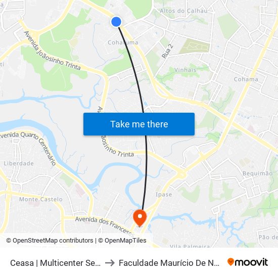 Ceasa | Multicenter Sebrae to Faculdade Maurício De Nassau map