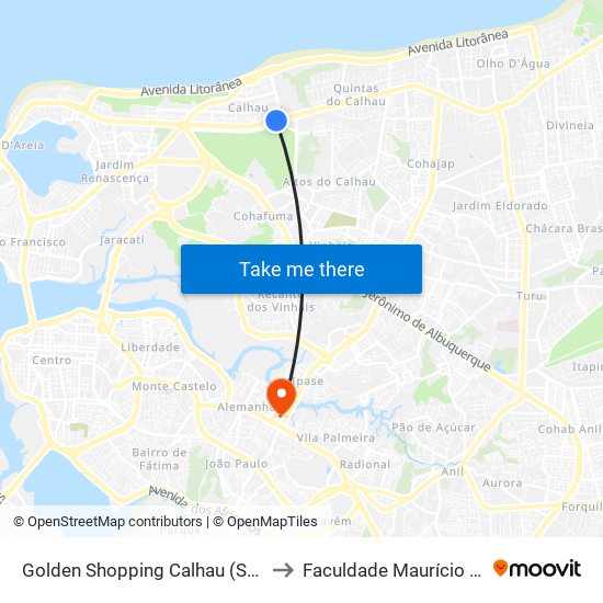 Golden Shopping Calhau (Sentido Bairro) to Faculdade Maurício De Nassau map