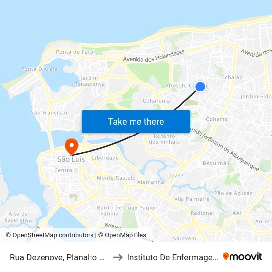 Rua Dezenove, Planalto Vinhais II (Sentido Centro) to Instituto De Enfermagem Florence Nightingale map