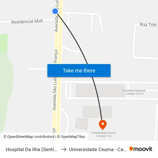 Hospital Da Ilha (Sentido Centro) to Universidade Ceuma - Campus Turu map