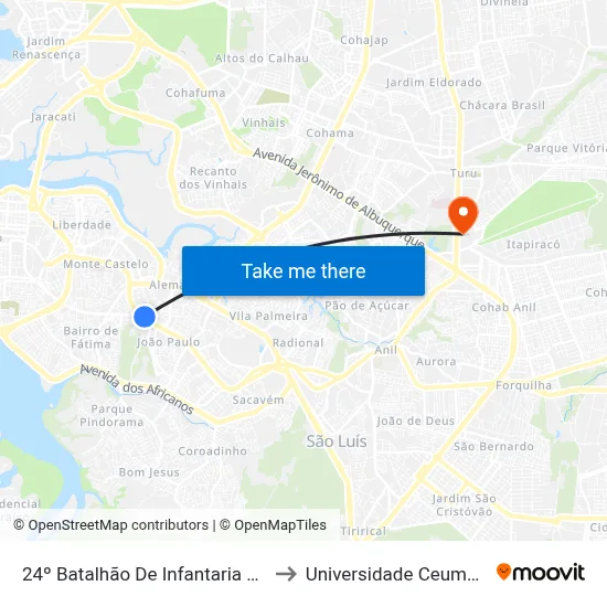 24º Batalhão De Infantaria De Selva, João Paulo to Universidade Ceuma - Campus Turu map