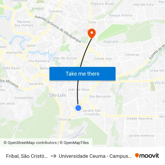 Fribal, São Cristóvão to Universidade Ceuma - Campus Turu map