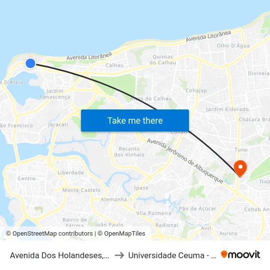 Avenida Dos Holandeses, Ponta Do Farol to Universidade Ceuma - Campus Turu map
