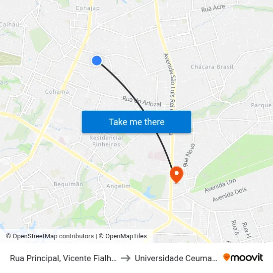 Rua Principal, Vicente Fialho (Sentido Centro) to Universidade Ceuma - Campus Turu map
