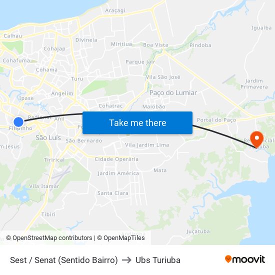 Sest / Senat (Sentido Bairro) to Ubs Turiuba map