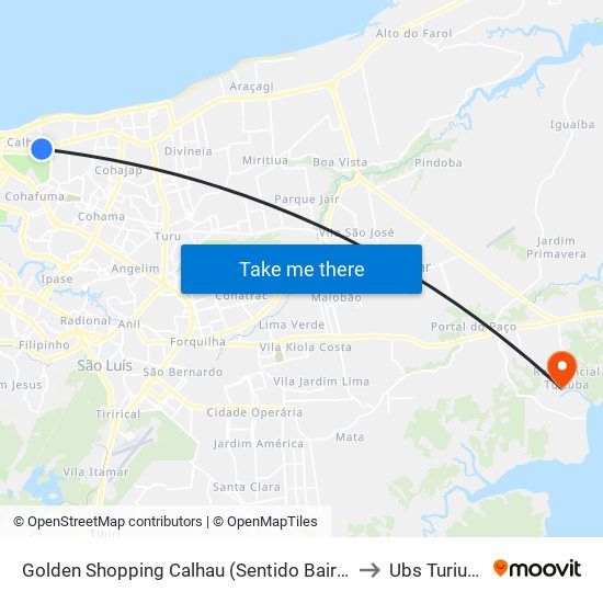 Golden Shopping Calhau (Sentido Bairro) to Ubs Turiuba map