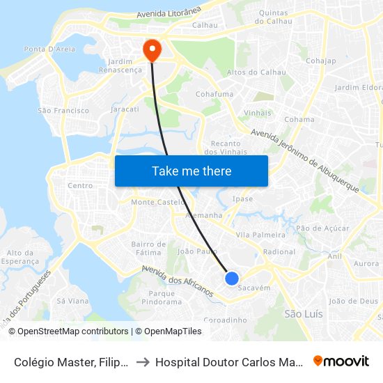 Colégio Master, Filipinho to Hospital Doutor Carlos Macieira map