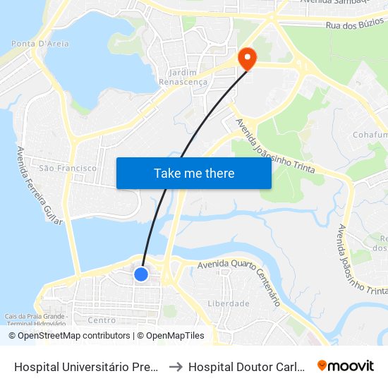 Hospital Universitário Presidente Dutra to Hospital Doutor Carlos Macieira map