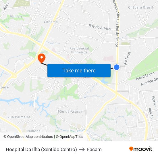 Hospital Da Ilha (Sentido Centro) to Facam map