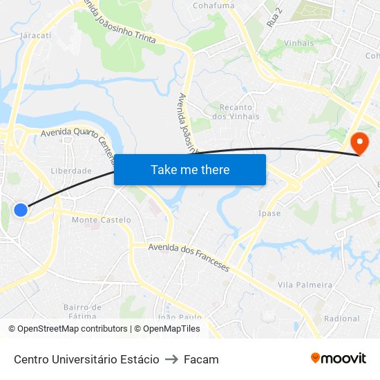 Centro Universitário Estácio to Facam map