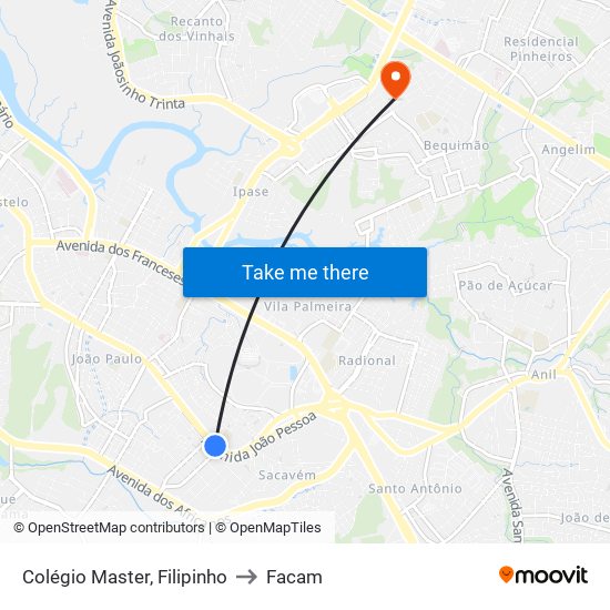 Colégio Master, Filipinho to Facam map