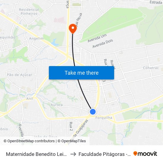Maternidade Benedito Leite (Sentido Cohab) to Faculdade Pitágoras - Campus Turu II map