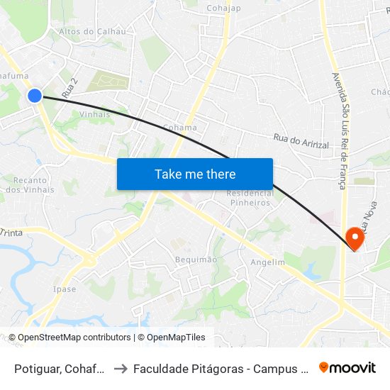 Potiguar, Cohafuma to Faculdade Pitágoras - Campus Turu II map