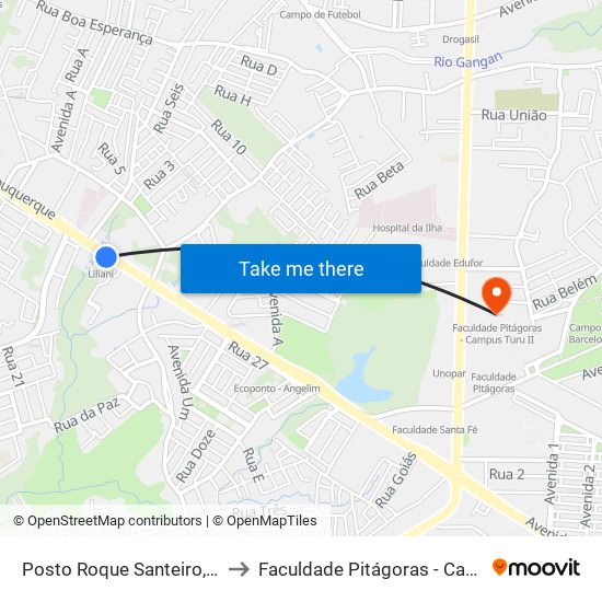 Posto Roque Santeiro, Bequimão to Faculdade Pitágoras - Campus Turu II map