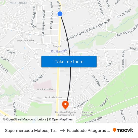 Supermercado Mateus, Turu (Sentido Centro) to Faculdade Pitágoras - Campus Turu II map