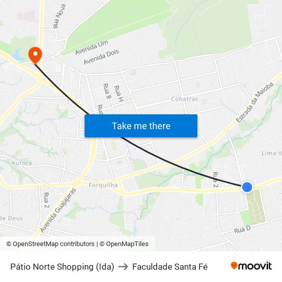 Pátio Norte Shopping (Ida) to Faculdade Santa Fé map