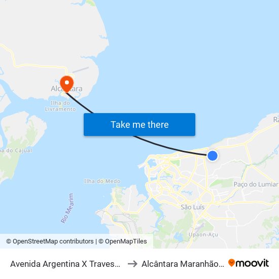 Avenida Argentina X Travessa Brasil to Alcântara Maranhão Brazil map