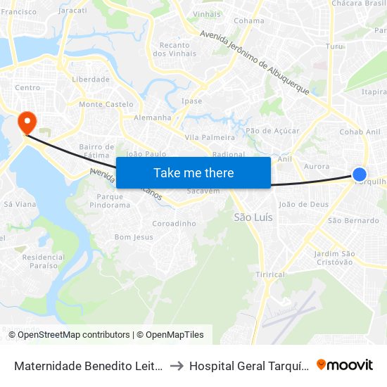 Maternidade Benedito Leite (Sentido Cohab) to Hospital Geral Tarquínio Lopes Filho map