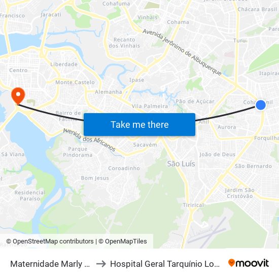 Maternidade Marly Sarney to Hospital Geral Tarquínio Lopes Filho map