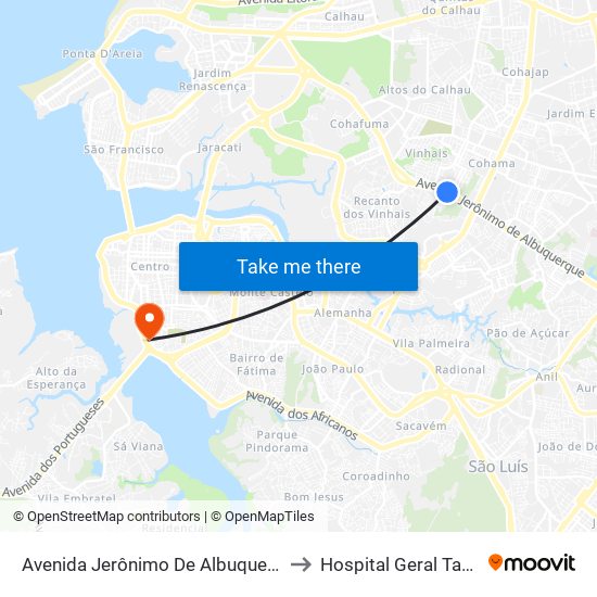 Avenida Jerônimo De Albuquerque, Vinhais (Sentido Bairro) to Hospital Geral Tarquínio Lopes Filho map