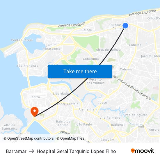 Barramar to Hospital Geral Tarquínio Lopes Filho map