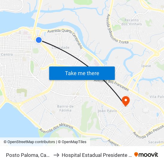 Posto Paloma, Camboa to Hospital Estadual Presidente Vargas map