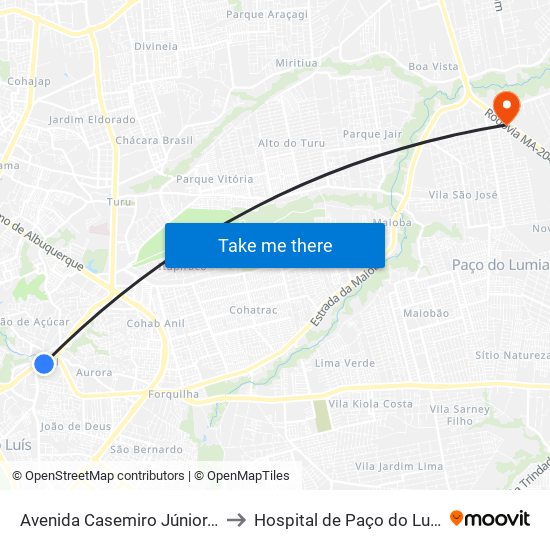 Avenida Casemiro Júnior, Anil to Hospital de Paço do Lumiar map